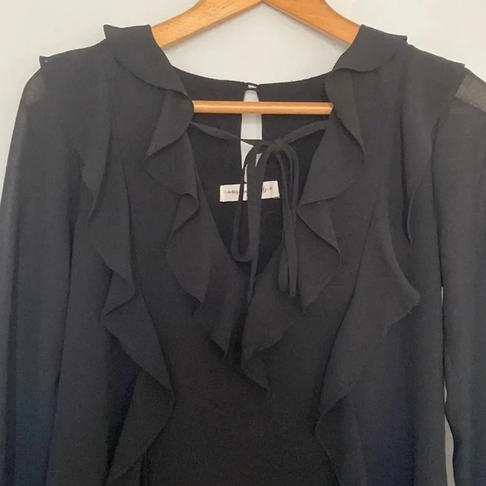 American Threads Black Long Sleeved Ruffle Dress Size Small - Picture 2 of 8